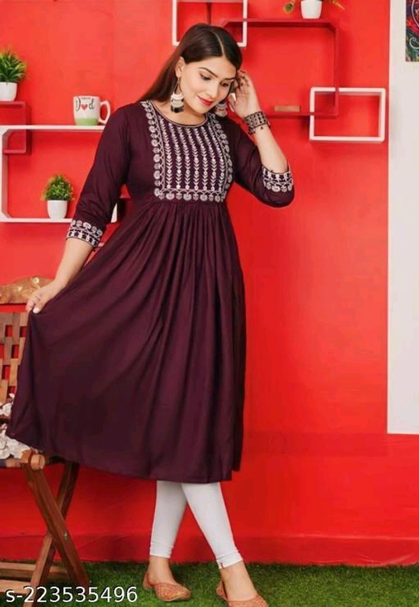 New Embroidery Gaithering Anarkali kurta - Cherry Pie, L