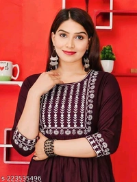 New Embroidery Gaithering Anarkali kurta - Cherry Pie, L