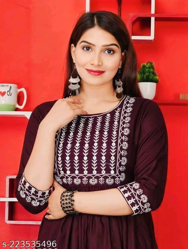 New Embroidery Gaithering Anarkali kurta - Cherry Pie, L