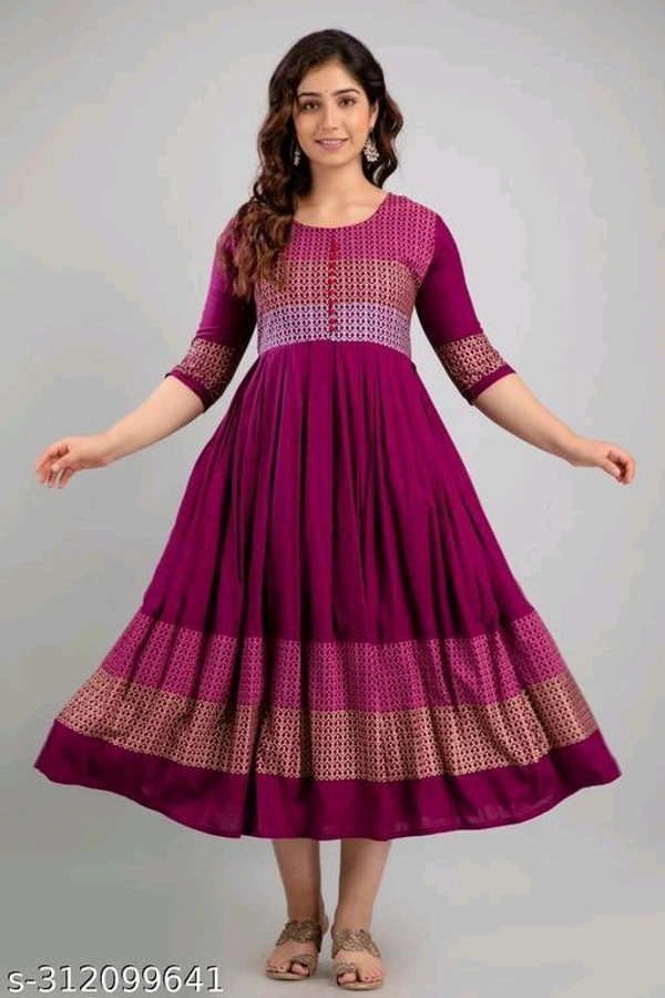 Women Rayon Printed Aaradhya Anarkali Kurtis - Maroon, XXL