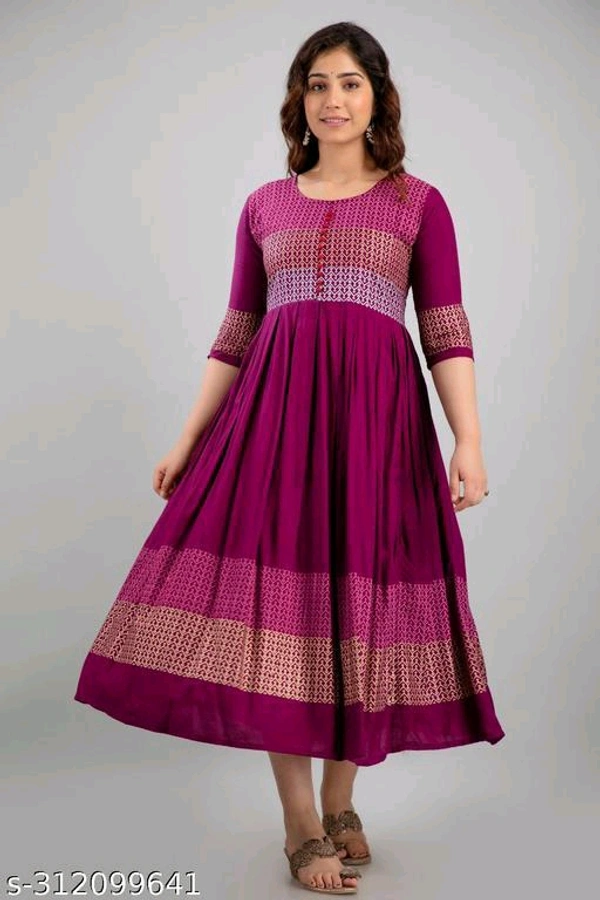 Women Rayon Printed Aaradhya Anarkali Kurtis - Maroon, XXL