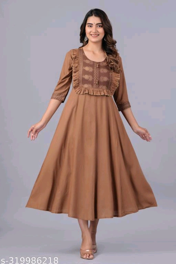 Anarkali Women Rayon Printed Kurti - Mai Tai, L