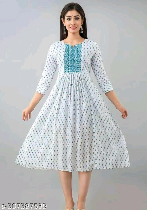 Rayon Printed Anarkali Kurta - White, XL