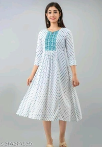 Rayon Printed Anarkali Kurta - White, XL
