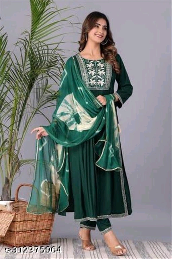 NYARA CUT KURTA SET WITH CLASSIC TIE & DIE DUPATTA - Blue Stone, L