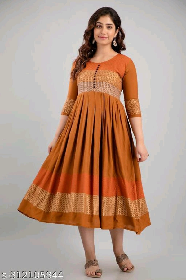 Women Rayon Printed Mayra Trendy Anarkali Kurtis - Rose of Sharon, Xl