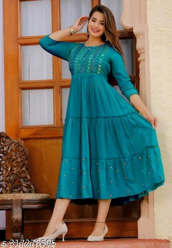 Rayon embroidery gown - Teal, L