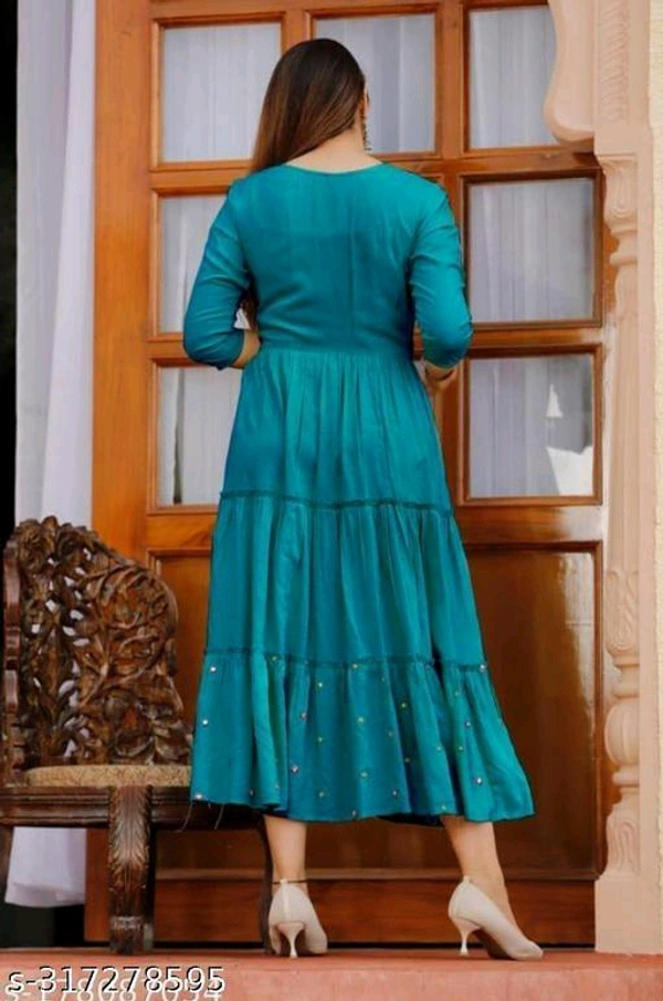 Rayon embroidery gown - Teal, L
