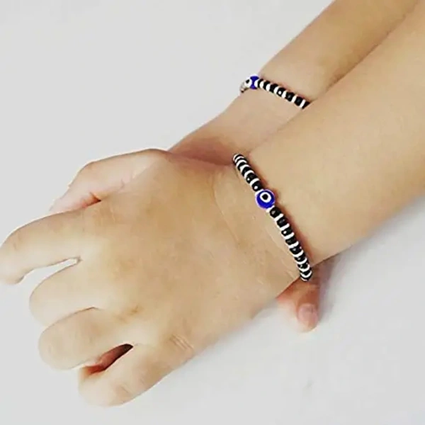 925 Sterling Silver Evil Eye Black Bead Crystal Nazariya Bangle/Bracelet For Kids
