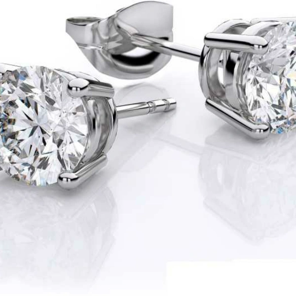 Silver Stud Earrings With sparkling zircons (Unisex) - Medium size