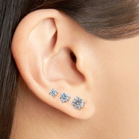 Silver Stud Earrings With sparkling zircons (Unisex) - Medium size