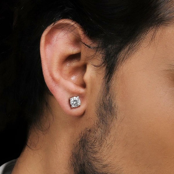 Silver Stud Earrings With sparkling zircons (Unisex) - Medium size