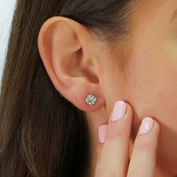 Silver Stud Earrings With sparkling zircons (Unisex) - Medium size