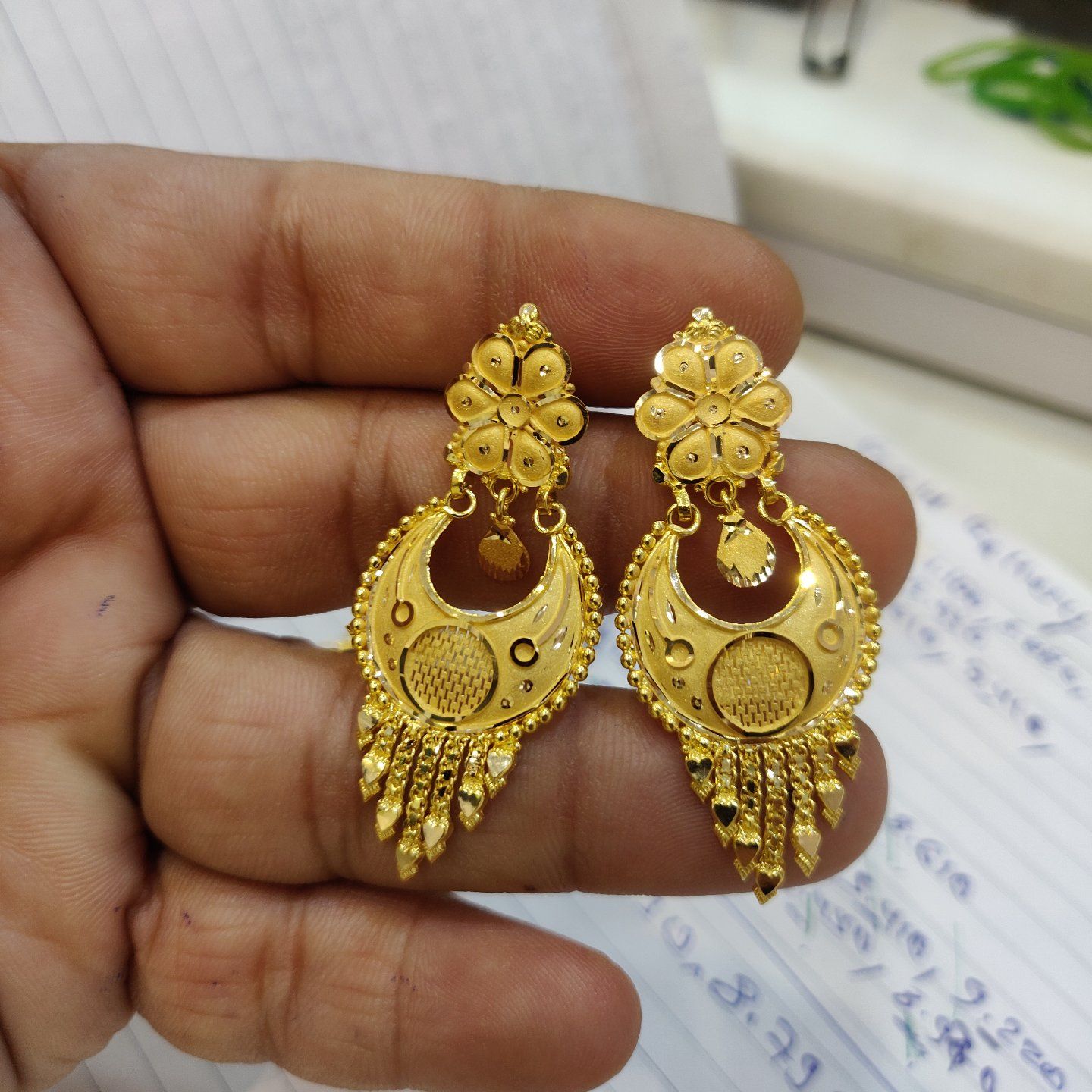 Matte Gold Finish Chandbali Earrings with Emerald and Pearl drops | Tr –  Indian Designs