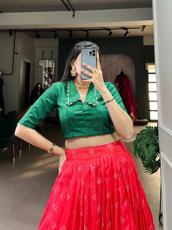 Azorte Fashion Dola Silk Co-ord Set Lehenga with Kalamkari Print | Ready to Wear Festive Outfit - TRD, Stitched, Stitched at 38" (Adjustable up to 42")