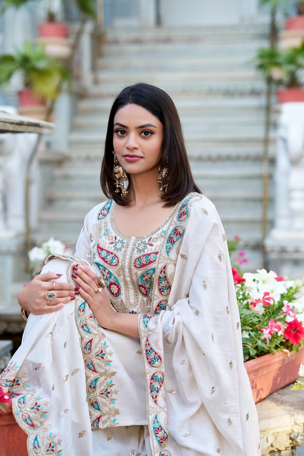 Azorte Fashion Vichitra Silk Palazzo Set | Embroidered Ethnic Dress | Ready to Wear - XXL