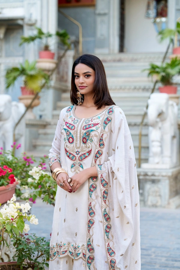 Azorte Fashion Vichitra Silk Palazzo Set | Embroidered Ethnic Dress | Ready to Wear - XXL