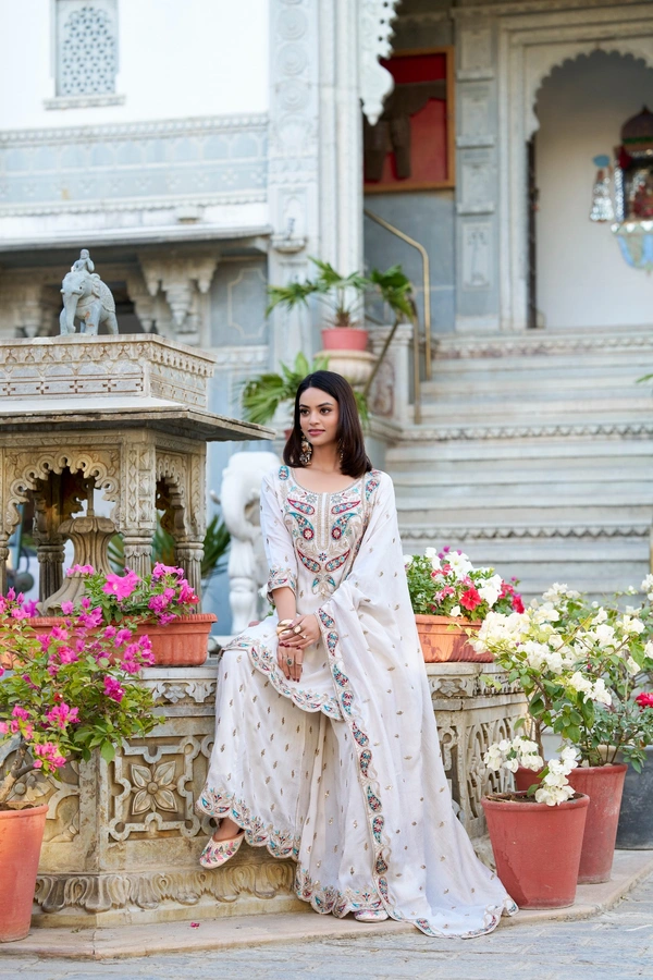 Azorte Fashion Vichitra Silk Palazzo Set | Embroidered Ethnic Dress | Ready to Wear - XXL