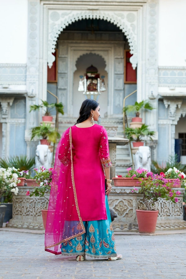 Azorte Fashion Moonga Silk Palazzo Set | Embroidered Ethnic Dress | Ready to Wear - XXL