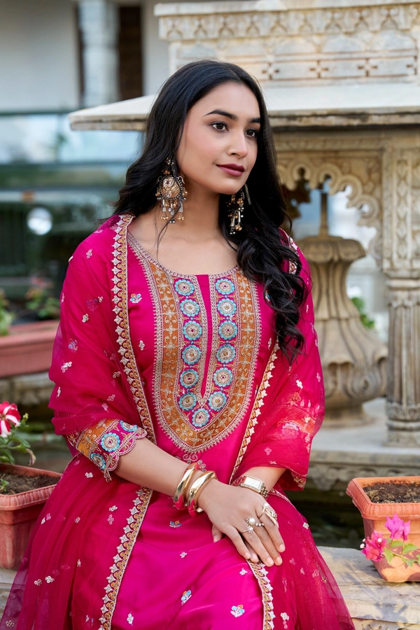 Azorte Fashion Moonga Silk Palazzo Set | Embroidered Ethnic Dress | Ready to Wear - XXL