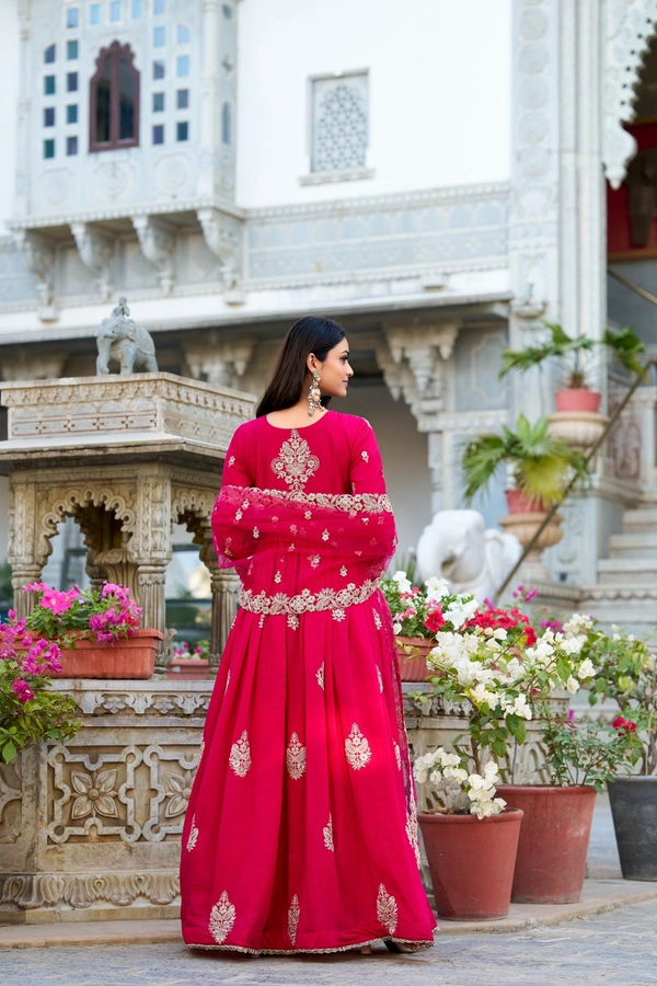 Azorte Fashion Vichitra Silk Embroidered Gown | Ready to Wear | Ethnic Elegance - L