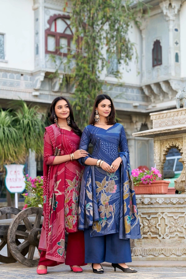 Azorte Fashion Buy Designer Vichitra Silk Embroidered Gown Set – Fully Stitched & Ready to Wear - Pink, M