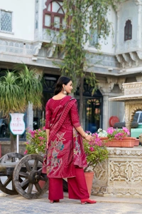 Azorte Fashion Buy Designer Vichitra Silk Embroidered Gown Set – Fully Stitched & Ready to Wear - Pink, M