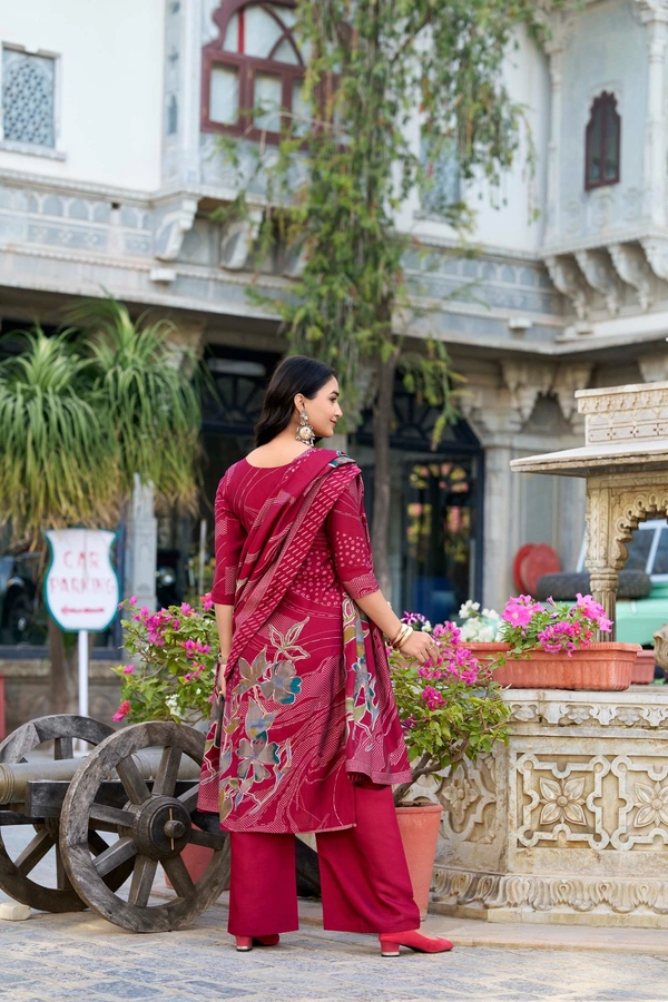 Azorte Fashion Buy Designer Vichitra Silk Embroidered Gown Set – Fully Stitched & Ready to Wear - Pink, M