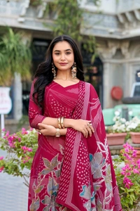 Azorte Fashion Buy Designer Vichitra Silk Embroidered Gown Set – Fully Stitched & Ready to Wear - Pink, M