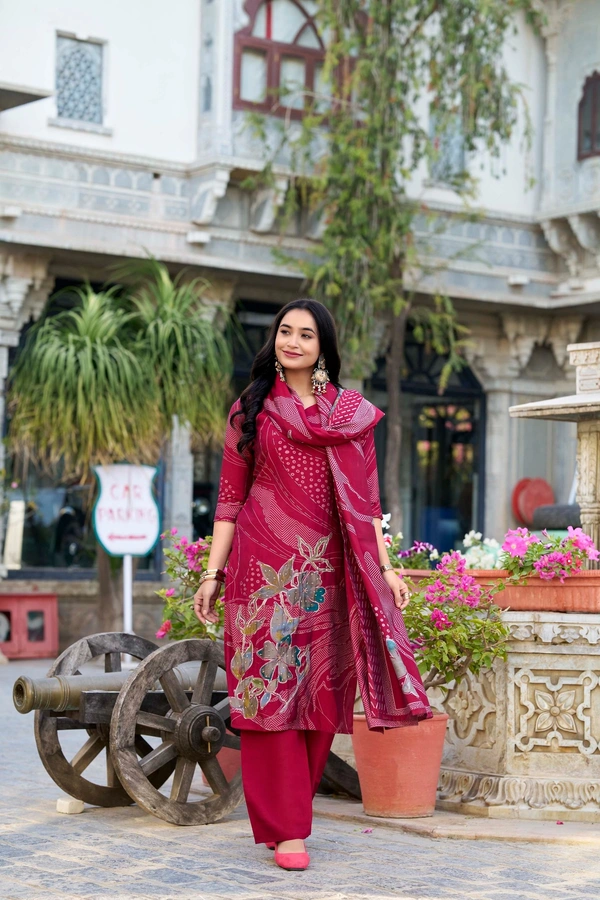 Azorte Fashion Buy Designer Vichitra Silk Embroidered Gown Set – Fully Stitched & Ready to Wear - Pink, M