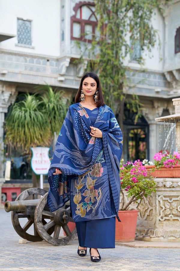 Azorte Fashion Buy Designer Vichitra Silk Embroidered Gown Set – Fully Stitched & Ready to Wear - Ast, M