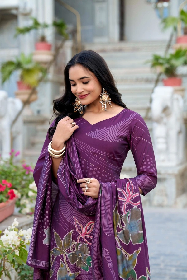 Azorte Fashion Buy Designer Vichitra Silk Embroidered Gown Set – Fully Stitched & Ready to Wear - PUR, M