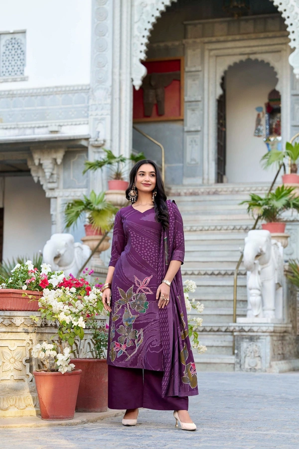 Azorte Fashion Buy Designer Vichitra Silk Embroidered Gown Set – Fully Stitched & Ready to Wear - PUR, M
