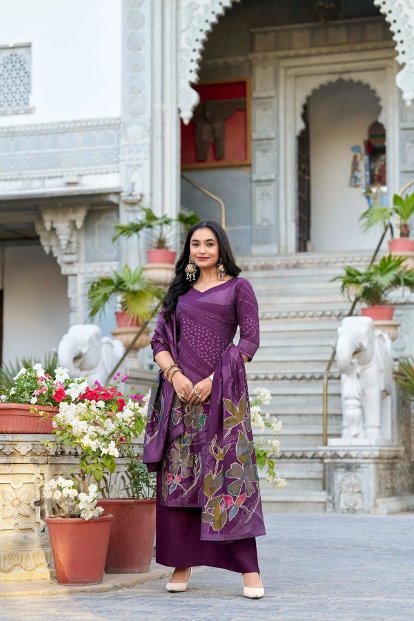 Azorte Fashion Buy Designer Vichitra Silk Embroidered Gown Set – Fully Stitched & Ready to Wear - PUR, M