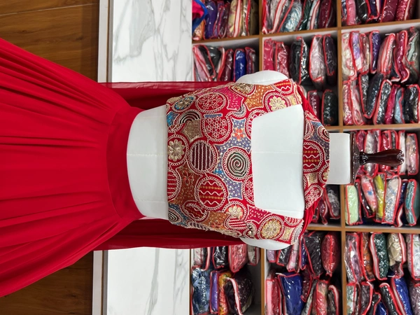 Azorte Fashion Luxury 8m Flair Fox Georgette Blooming Lehenga Set – Embroidered Blouse & Belt Dupatta - RED, S (36), Fully Stitched Blouse