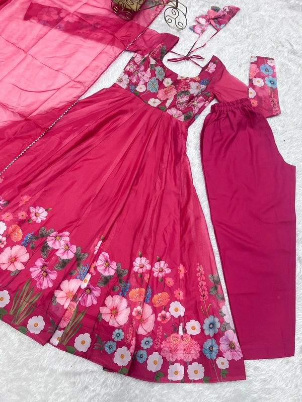 Azorte Fashion Pure Soft Organza Silk Anarkali Suit Set – Elegant Badla Jari Work & Gota Patti Dupatta - Pink, S (36)