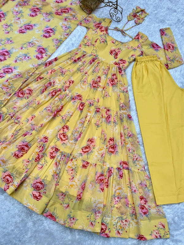 Azorte Fashion Buy Pure Soft Fox Georgette Floral Anarkali – 8.25m Flair & Dupatta | Azorte Fashion - XS (34)
