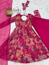 Azorte Fashion Elegant Roman Silk Chanderi Kediya Kurta Set – 4m Flair, Dupatta & Palazzo - Pink, M (38)