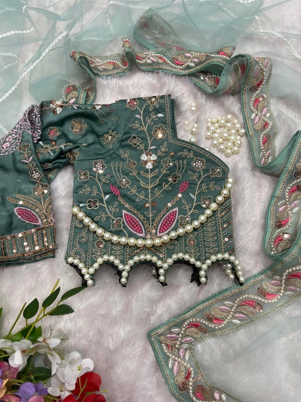 Azorte Fashion Premium Net Saree – Embroidery, Sequins & Hand Diamond Work (With Silk Inner)