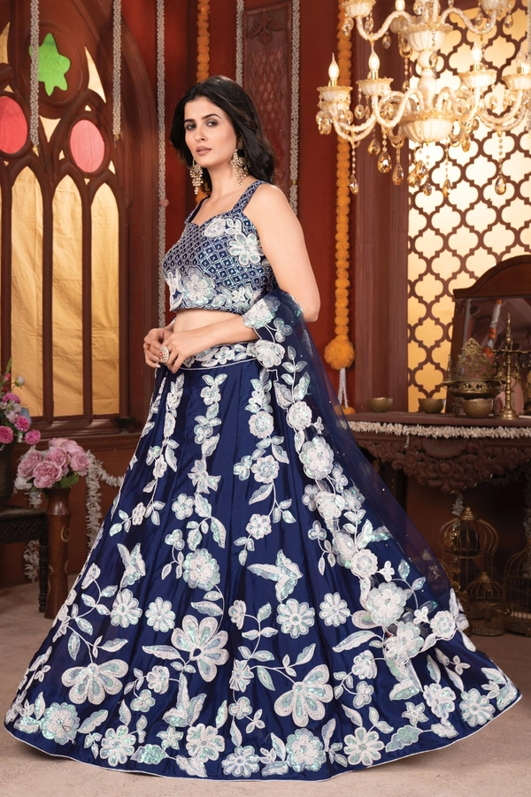 Azorte Fashion Exclusive Kasturi Silk Georgette Lehenga – Heavy Embroidery & Rainbow Sequins Work