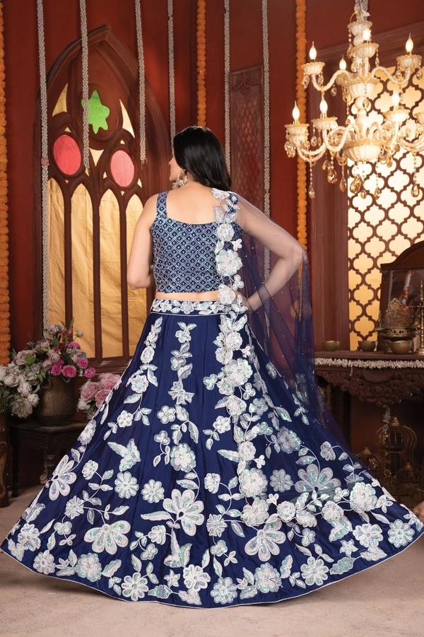 Azorte Fashion Exclusive Kasturi Silk Georgette Lehenga – Heavy Embroidery & Rainbow Sequins Work
