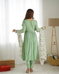Azorte Fashion Buy Pure Roman Silk Chanderi Nyra Cut Kurta Set with Dupatta & Pant | Azorte Fashion - XS (34)