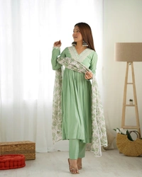 Azorte Fashion Buy Pure Roman Silk Chanderi Nyra Cut Kurta Set with Dupatta & Pant | Azorte Fashion - XS (34)
