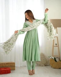 Azorte Fashion Buy Pure Roman Silk Chanderi Nyra Cut Kurta Set with Dupatta & Pant | Azorte Fashion - XS (34)