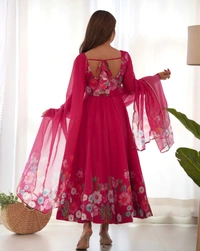 Azorte Fashion Pure Soft Organza Silk Anarkali Suit Set – Elegant Badla Jari Work & Gota Patti Dupatta - Pink, S (36)