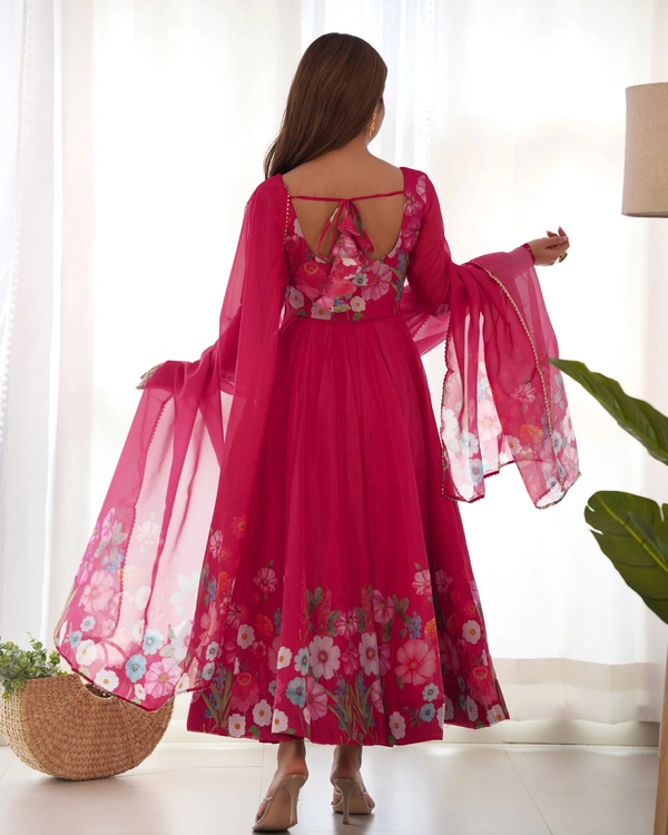 Azorte Fashion Pure Soft Organza Silk Anarkali Suit Set – Elegant Badla Jari Work & Gota Patti Dupatta - Pink, S (36)