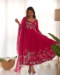 Azorte Fashion Pure Soft Organza Silk Anarkali Suit Set – Elegant Badla Jari Work & Gota Patti Dupatta - Pink, S (36)