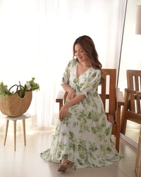 Azorte Fashion Buy Soft Georgette Floral One-Piece Dress – 4.5m Flair | Azorte Fashion - Pista, M (38)