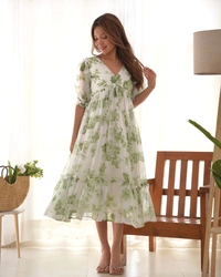 Azorte Fashion Buy Soft Georgette Floral One-Piece Dress – 4.5m Flair | Azorte Fashion - Pista, M (38)