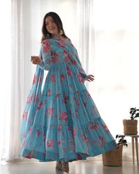Azorte Fashion Buy Pure Soft Fox Georgette Floral Anarkali – 8.25m Flair & Dupatta | Azorte Fashion - M (38)